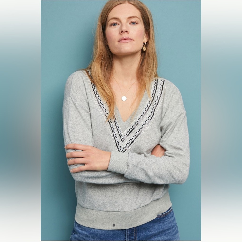 Anthropologie &. Layered Central V-Neck Pullover